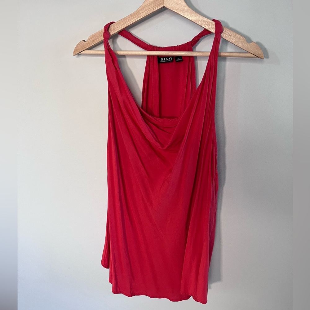a.n.a Red Cowl Neck Tank Top 2X Sleeveless Draped Camisole Lightweight Flowy‎